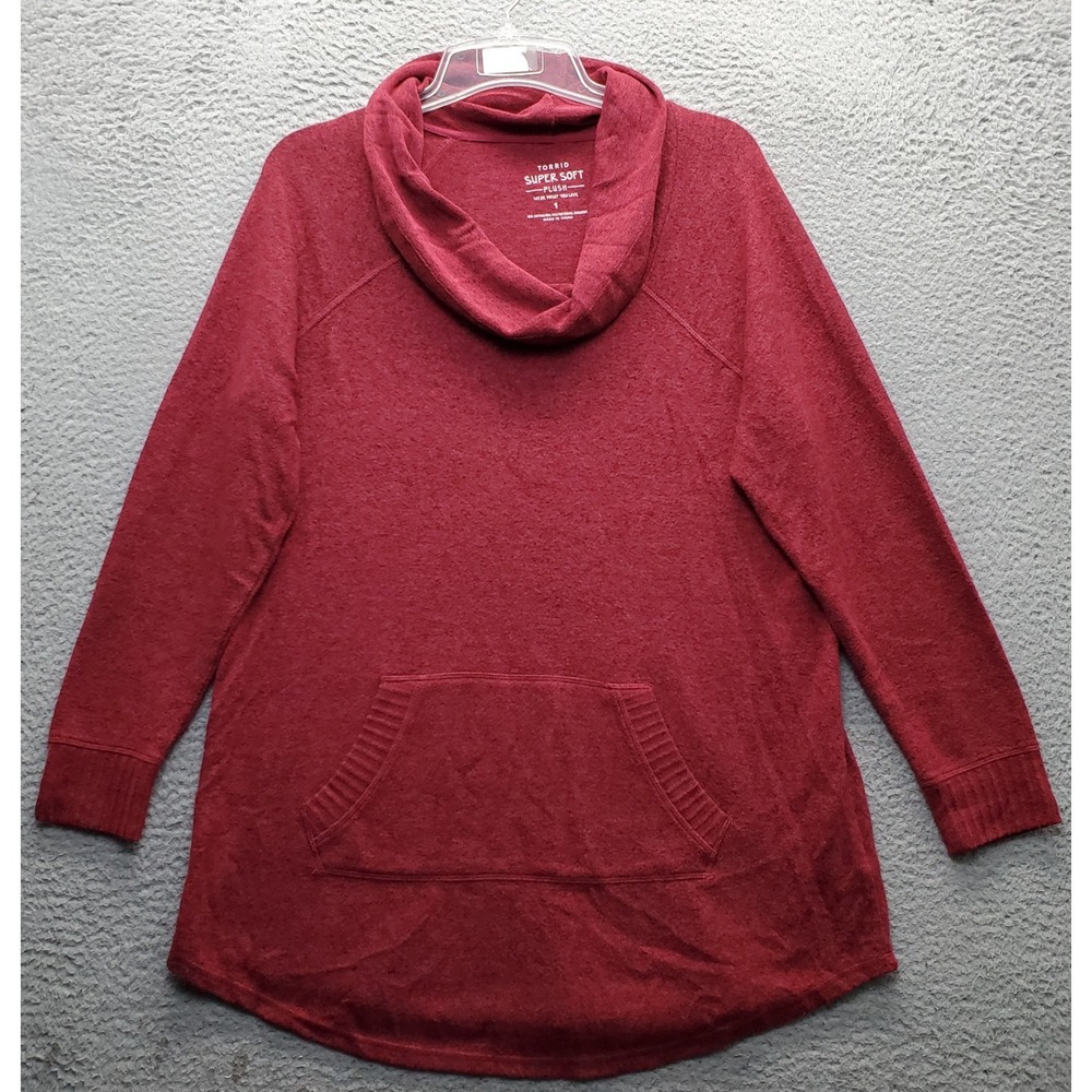 Torrid Super Soft Tunic Top Womens 1 Dark Red Cowl Neck Long Sleeve Pullover